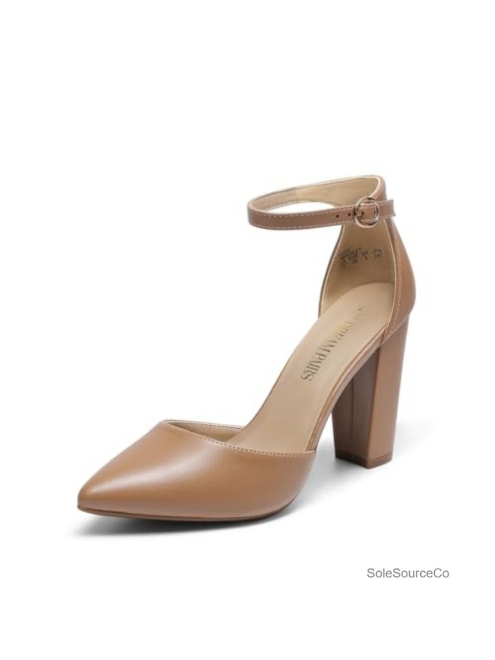 Women's Chunky Heel Pumps with Adjustable Ankle Strap, Pointed Toe